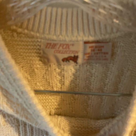 Vintage The Fox Cream Grandpa Knit Sweater Crew Neck 100% Cotton Men’s Medium - Picture 2 of 5